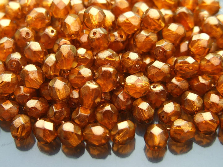 50x Fire Polished 6mm Czech Seed Beads Halo Sandalwood Beadacious