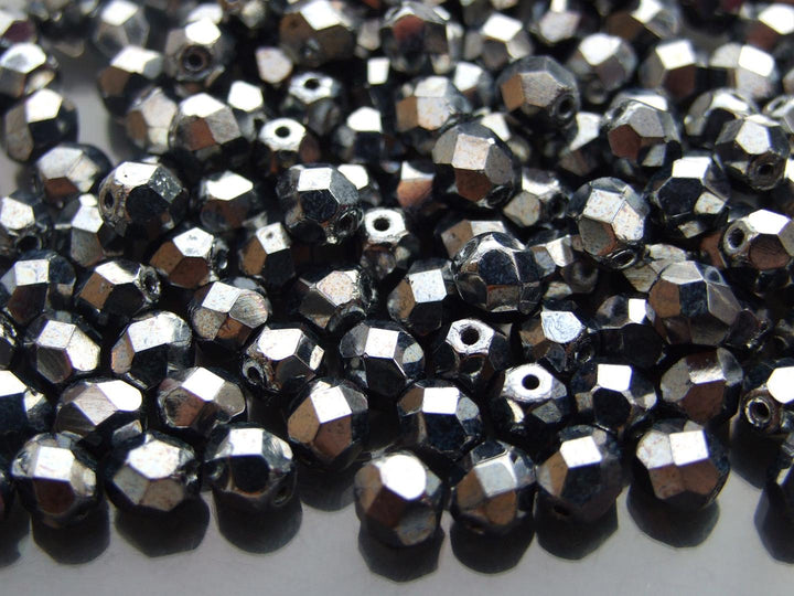 50x Fire Polished 6mm Czech Seed Beads Hematite Beadacious