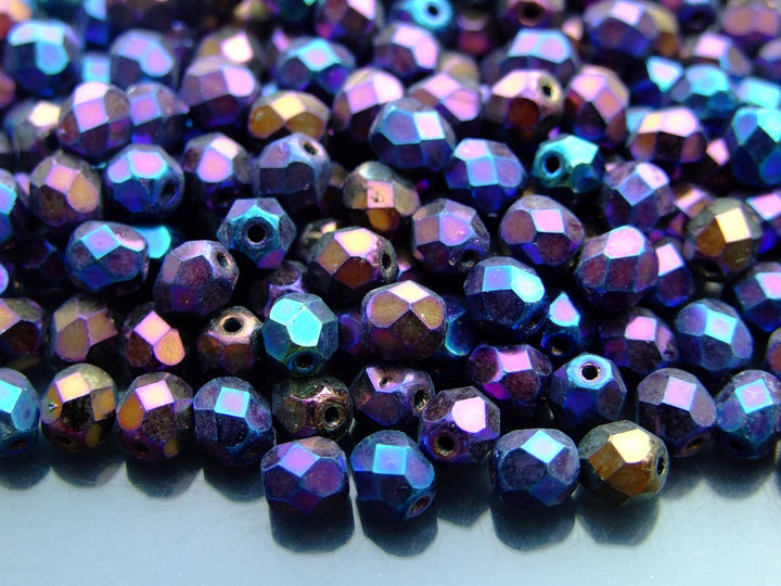 50x Fire Polished 6mm Czech Seed Beads Iris Blue Beadacious