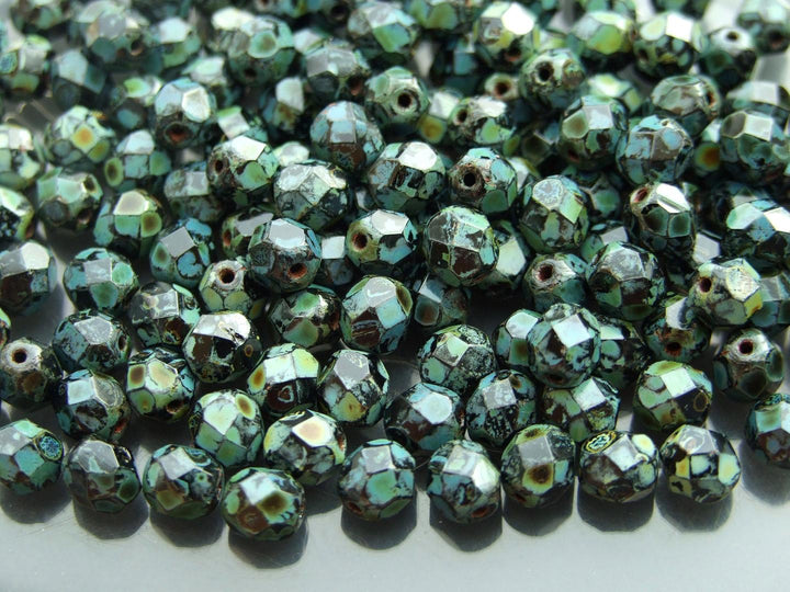 50x Fire Polished 6mm Czech Seed Beads Jet Picasso Beadacious