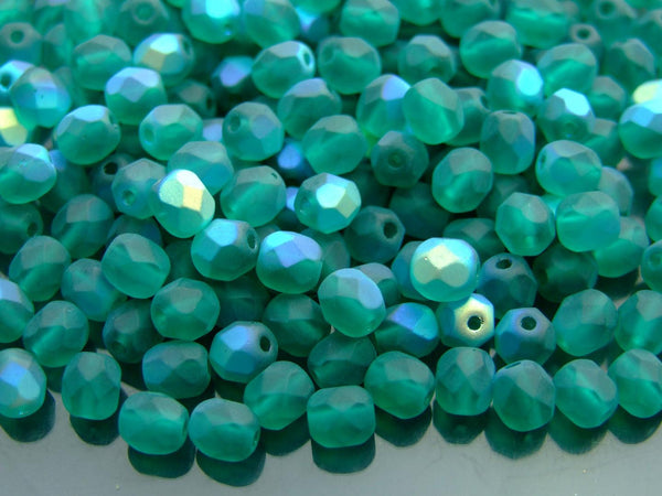 50x Fire Polished 6mm Czech Seed Beads Matte Emerald AB Beadacious