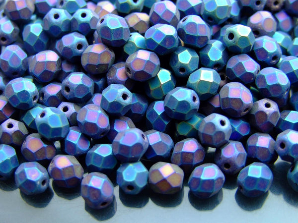 50x Fire Polished 6mm Czech Seed Beads Matte Iris Blue Beadacious