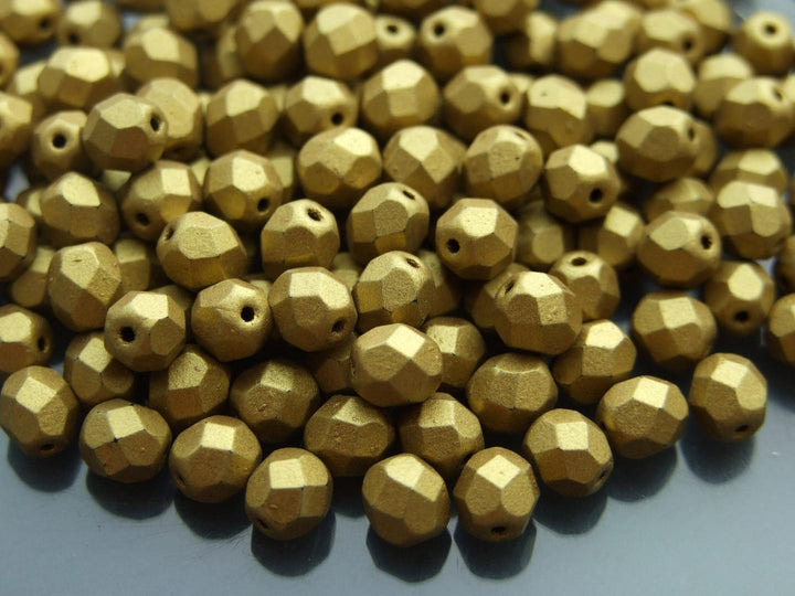 50x Fire Polished 6mm Czech Seed Beads Matte Metallic Aztec Gold Beadacious