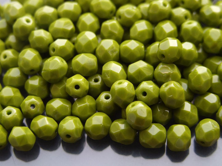 50x Fire Polished 6mm Czech Seed Beads Opaque Olive Beadacious