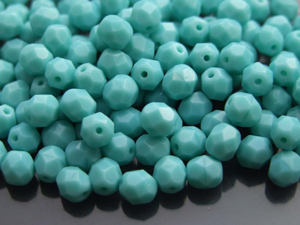 50x Fire Polished 6mm Czech Seed Beads Opaque Turquoise Beadacious