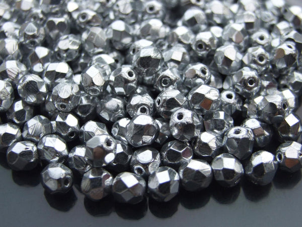 50x Fire Polished 6mm Czech Seed Beads Silver Beadacious