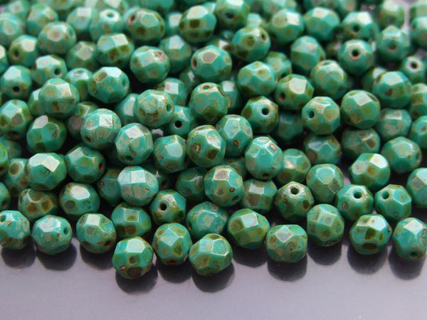 50x Fire Polished 6mm Czech Seed Beads Turquoise Picasso Beadacious