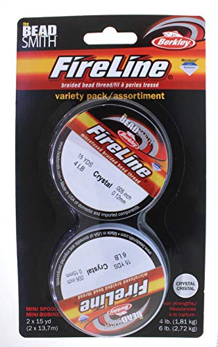 BeadSmith FireLine Stringing Thread Braided Wire Crystal Clear 2 Pack .005in / .12mm .006in / .15mm 15 yards (13.72m)