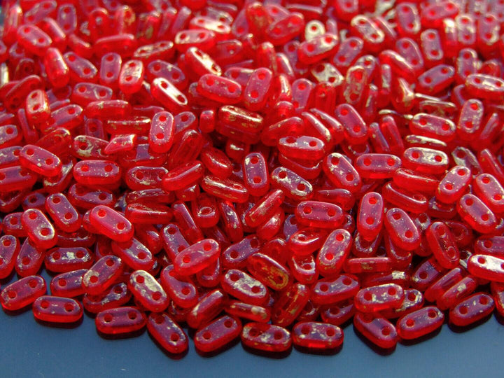 5g CzechMates Bar Czech Beads 3x6mm Gold Marbled Oxblood Beadacious