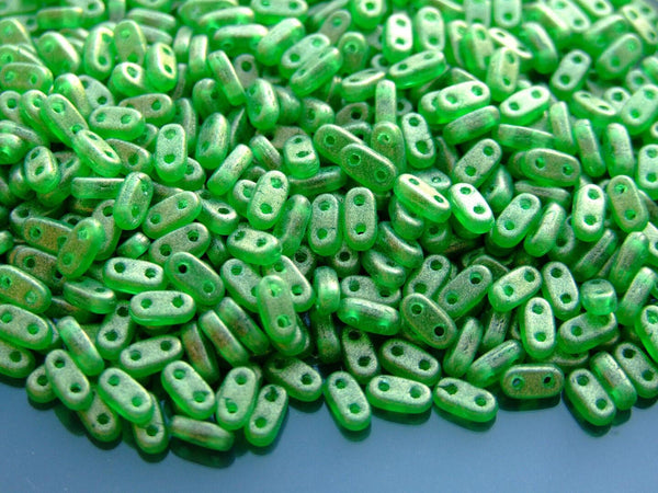 5g CzechMates Bar Czech Beads 3x6mm Sueded Gold Emerald Beadacious