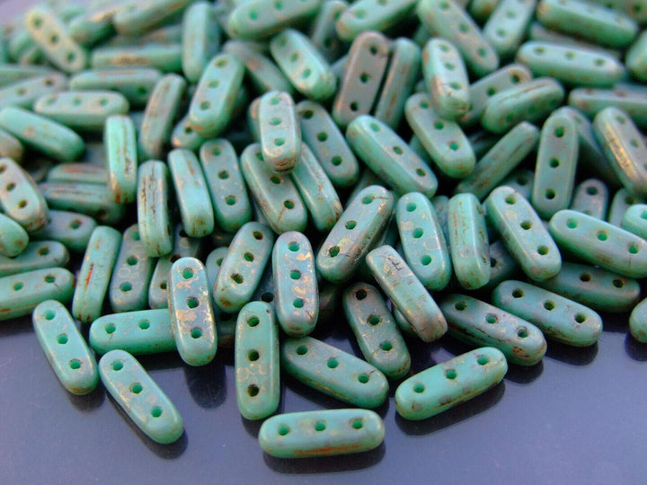 5g CzechMates Beam Czech Beads 3x10mm Turquoise Copper Picasso Beadacious