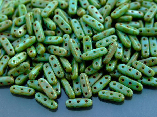 5g CzechMates Beam Czech Beads 3x10mm Turquoise Picasso Beadacious