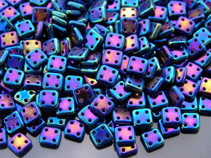 5g CzechMates QuadraTile Czech Beads 6mm Iris Blue Beadacious