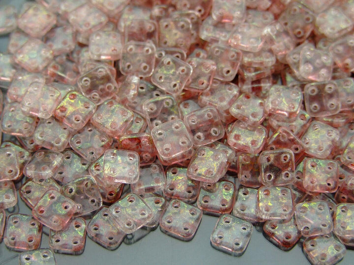 5g CzechMates QuadraTile Czech Beads 6mm Luster Transparent Topaz Pink Beadacious