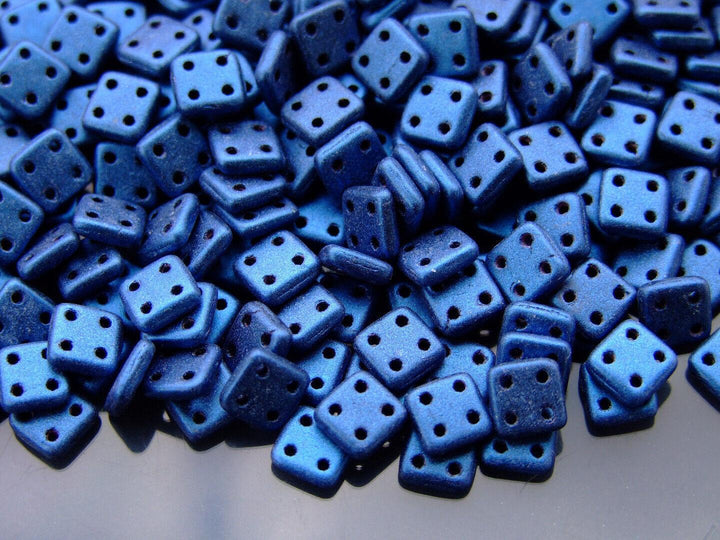 5g CzechMates QuadraTile Czech Beads 6mm Metallic Suede Blue Beadacious