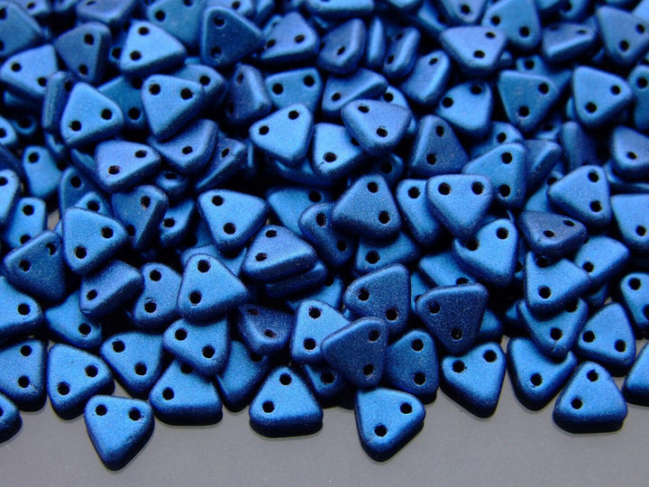 5g CzechMates Triangle Czech Beads 6mm Metallic Suede Blue Beadacious