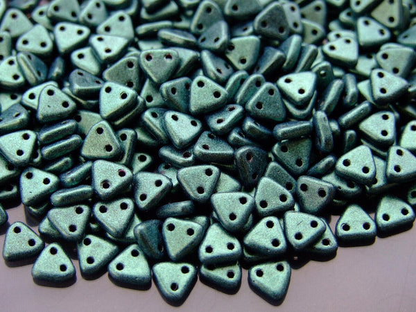 5g CzechMates Triangle Czech Beads 6mm Metallic Suede Light Green Beadacious