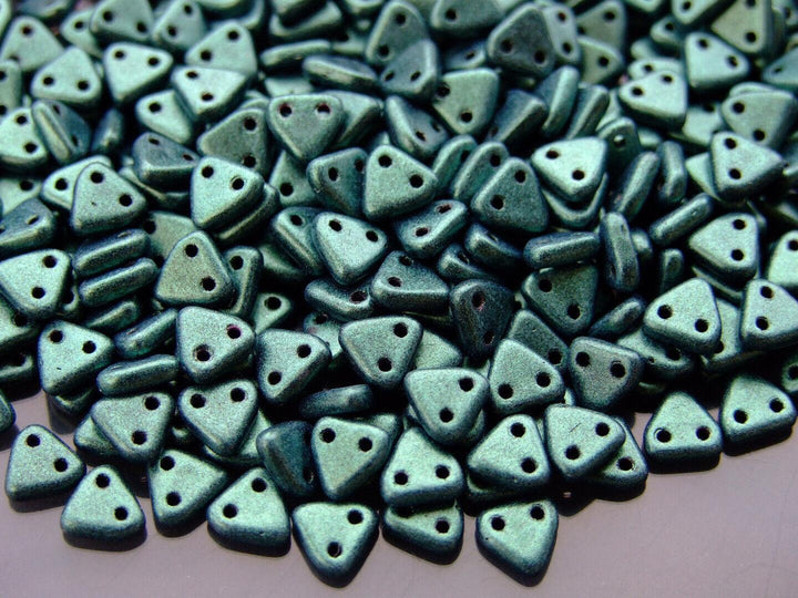 5g CzechMates Triangle Czech Beads 6mm Metallic Suede Light Green Beadacious