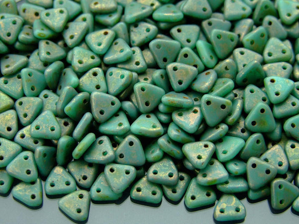 5g CzechMates Triangle Czech Beads 6mm Turquoise Copper Picasso Beadacious