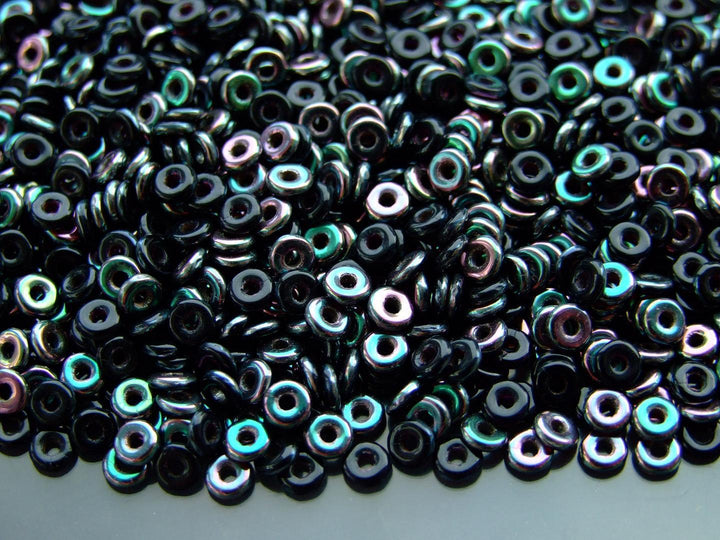 5g O Bead Czech Seed Beads 1x3.8mm Green Purple Iris Jet Beadacious