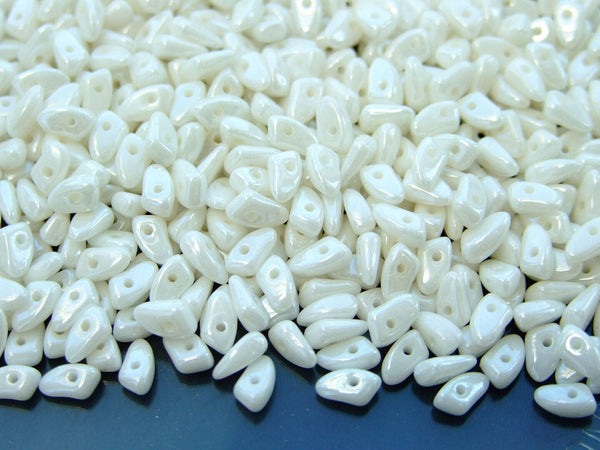 5g Prong Czech Seed Beads 3x6mm Luster Opaque White Beadacious