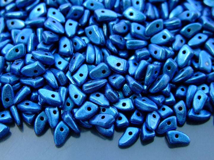 5g Prong Czech Seed Beads 3x6mm Metallic Suede Blue Beadacious