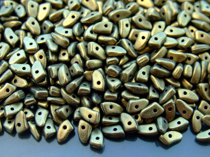 5g Prong Czech Seed Beads 3x6mm Metallic Suede Gold Beadacious