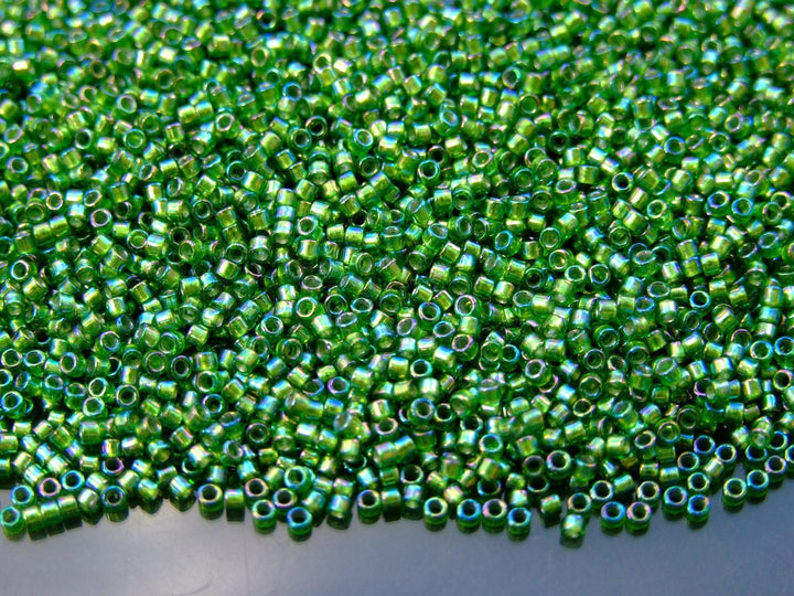 5g TOHO 11/0 Aiko Japanese Seed Beads 2mm 1804 Silver Lined Sour Apple Rainbow Beadacious