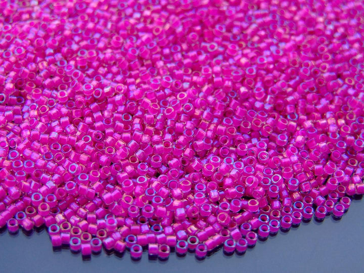 5g TOHO 11/0 Aiko Japanese Seed Beads 2mm 790 Inside Color Crystal/Fuchsia Lined Beadacious