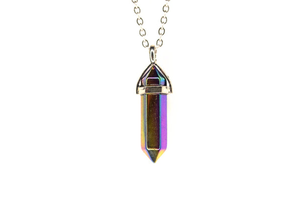 Plated Pyrite Crystal Point Pendant Natural Gemstone Necklace Healing Stone