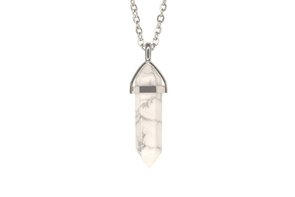 White Howlite Crystal Point Pendant Natural Gemstone Necklace Healing Stone