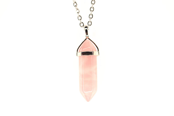 Rose Quartz Crystal Point Pendant Natural Gemstone Necklace Healing Stone Chakra