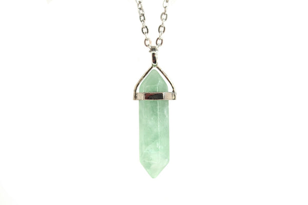 Green Fluorite Crystal Point Pendant Natural Gemstone Necklace Healing Stone