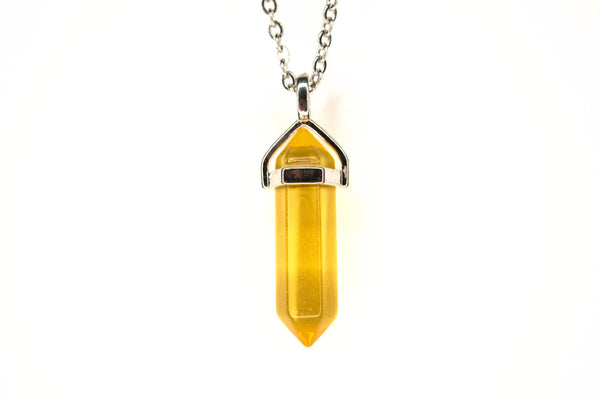 Topaz Glass Point Pendant Manmade Gemstone Necklace with Chain