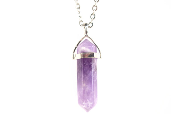 Amethyst Crystal Point Pendant Natural Gemstone Necklace Healing Stone Chakra