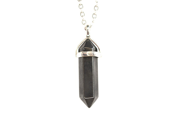 Hematite Natural Crystal Point Pendant Gemstone Necklace Healing Stone Chakra