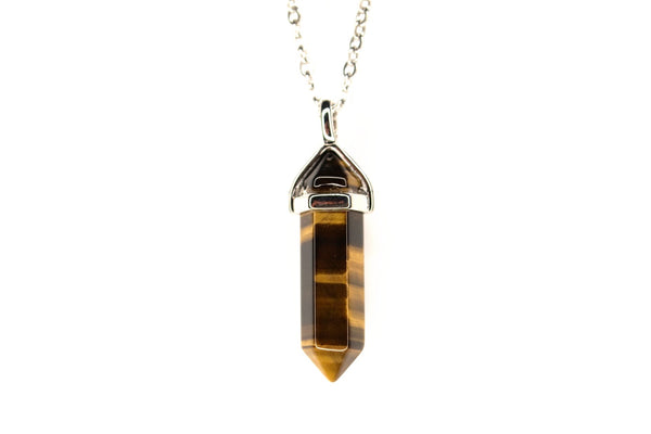 Tigers Eye Crystal Point Pendant Natural Gemstone Necklace Healing Stone Chakra