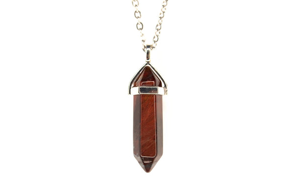 Red Tigers Eye Natural Crystal Point Pendant Gemstone Necklace Healing Stone