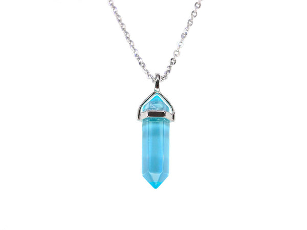 Aquamarine Glass Point Pendant Gemstone Necklace Healing Stone Chakra Reiki