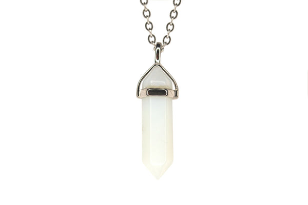 Opalite White Crystal Point Pendant Manmade Gemstone Necklace Healing Stone Chak