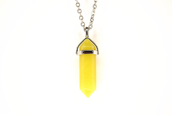 Yellow Jade Crystal Point Pendant Natural Gemstone Necklace Healing Stone Chakra