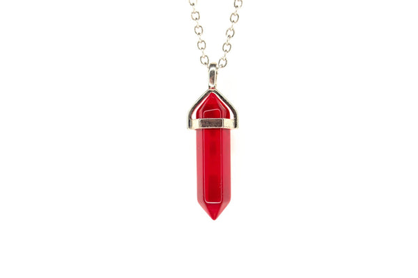 Red Glass Point Pendant Manmade Gemstone Necklace with Chain