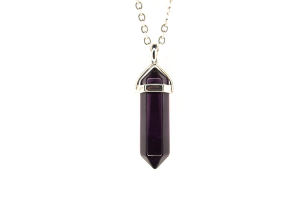 Purple Glass Point Pendant Manmade Gemstone Necklace with Chain