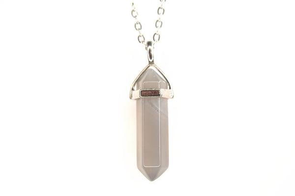 Grey Agate Crystal Point Pendant Natural Gemstone Necklace Healing Stone Chakra