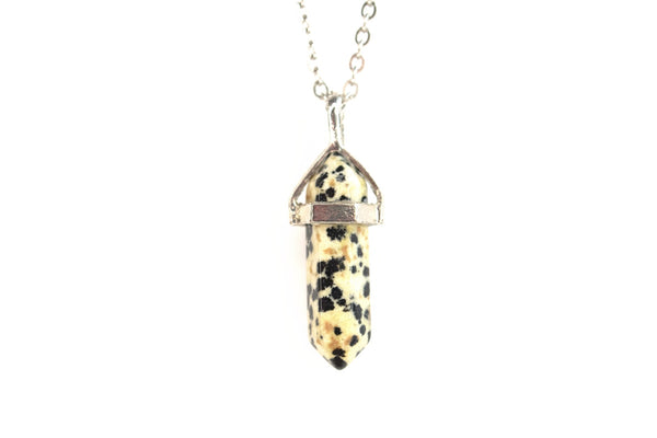 Dalmatian Jasper Crystal Point Pendant Natural Gemstone Necklace Healing Stone