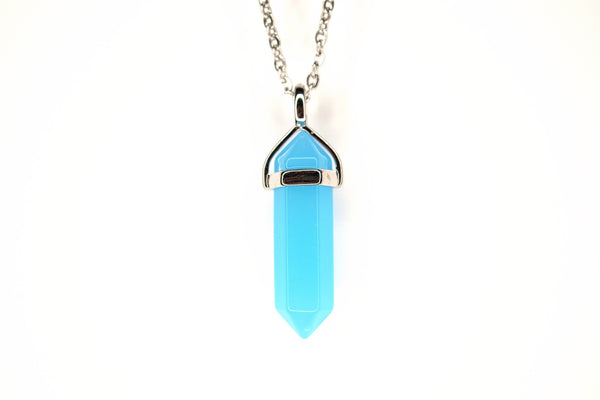 Blue Jade Crystal Point Pendant Natural Dyed Gemstone Necklace Healing Stone