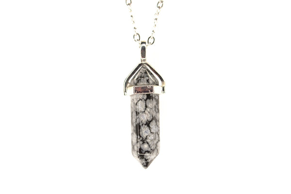 Snowflake Obsidian Crystal Point Pendant Natural Gemstone Necklace Healing Stone