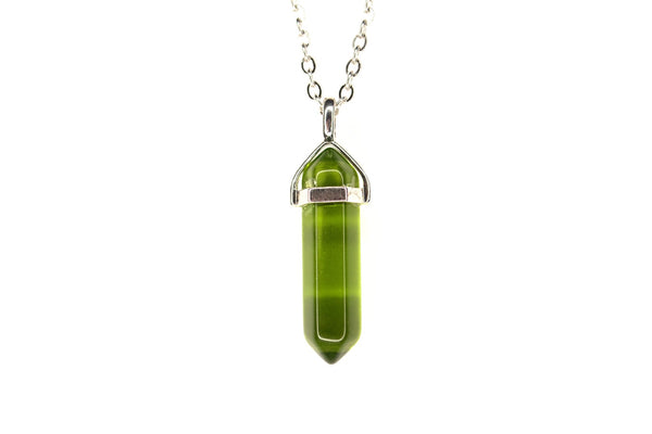 Green Glass Point Pendant Manmade Gemstone Necklace with Chain