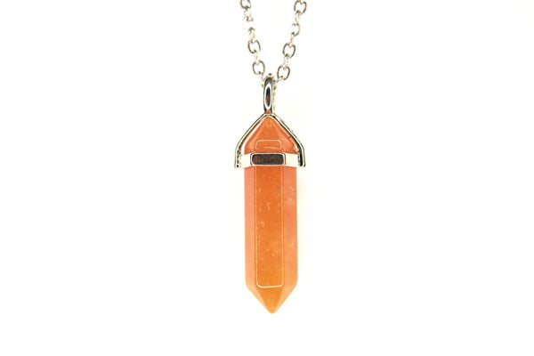 Red Aventurine Crystal Point Pendant Natural Gemstone Necklace Healing Stone