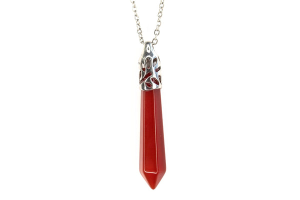 Red Agate Crystal Long Point Pendant Natural Gemstone Necklace Healing Stone